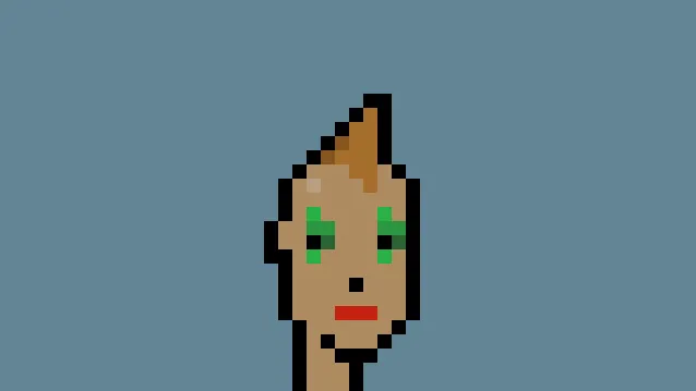 CryptoPunk #7610 — a pixel-art avatar with a red mohawk, purple eyeshadow and gold earring, the punk Visa purchased for about $150,000.